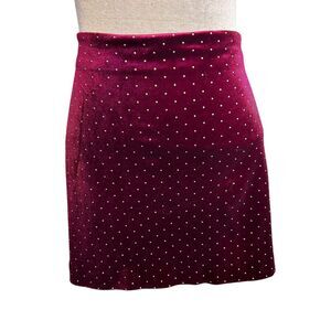 Alexia Admor Finn Velvet Mini Skirt Size XL Burgundy New $179 Gold Studded